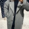 Manteau long oversize à motif chevron gris Niyya