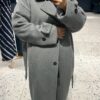 Manteau long oversize à motif chevron gris Niyya