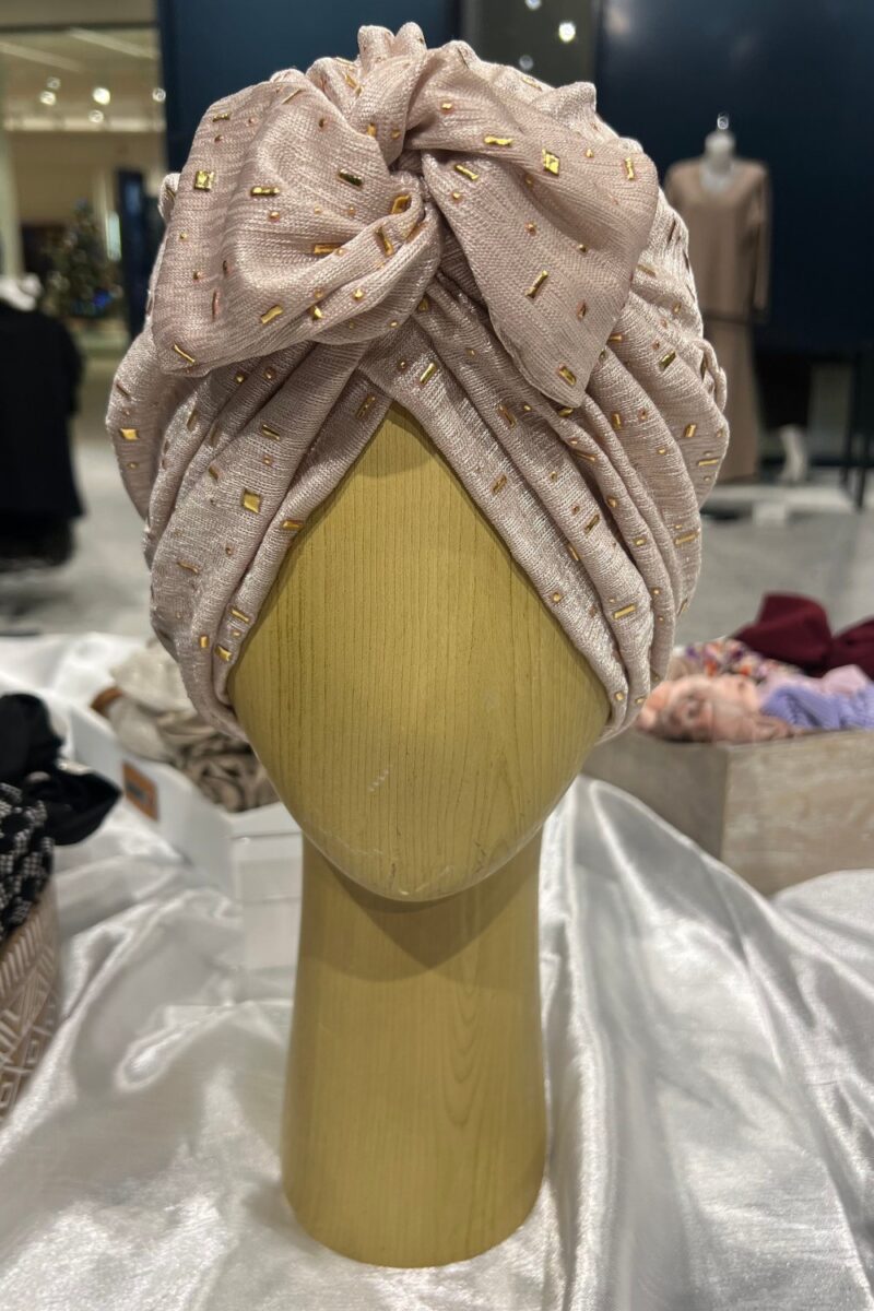 Turban à noeud beige et doré Niyya