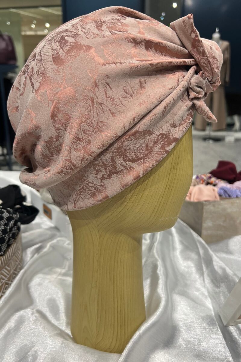 Turban à noeud tissu bois de rose fleuri