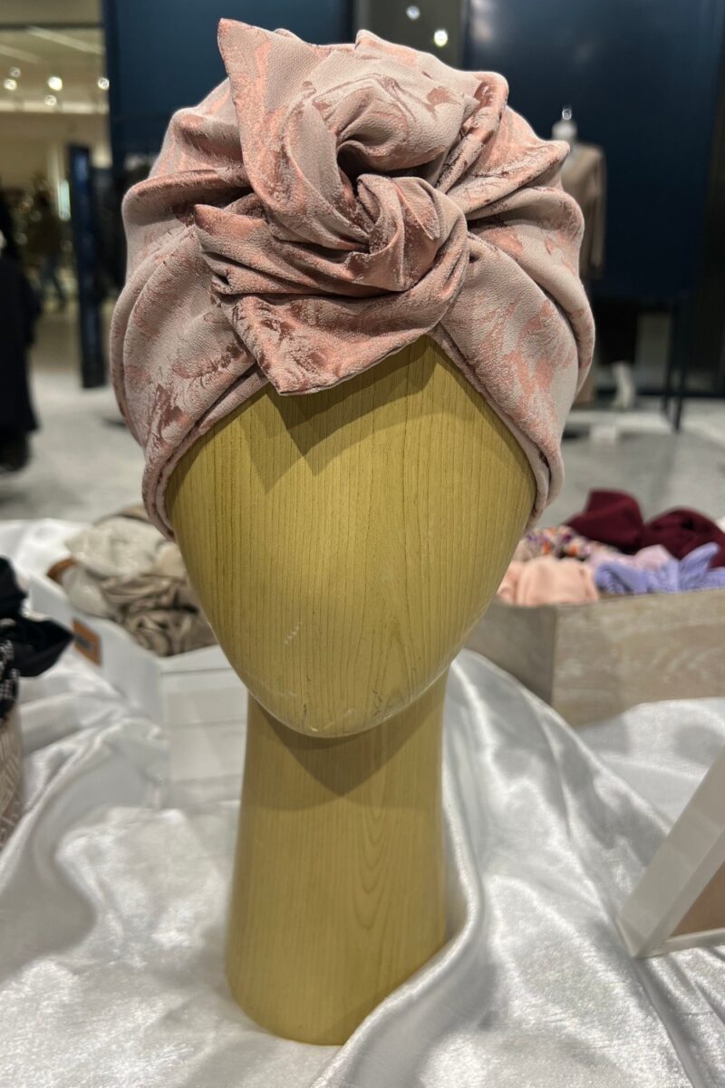 Turban à noeud tissu bois de rose fleuri