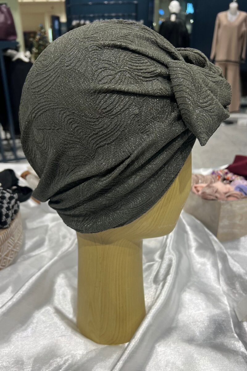 Turban à noeud crêpe kaki pailleté Niyya