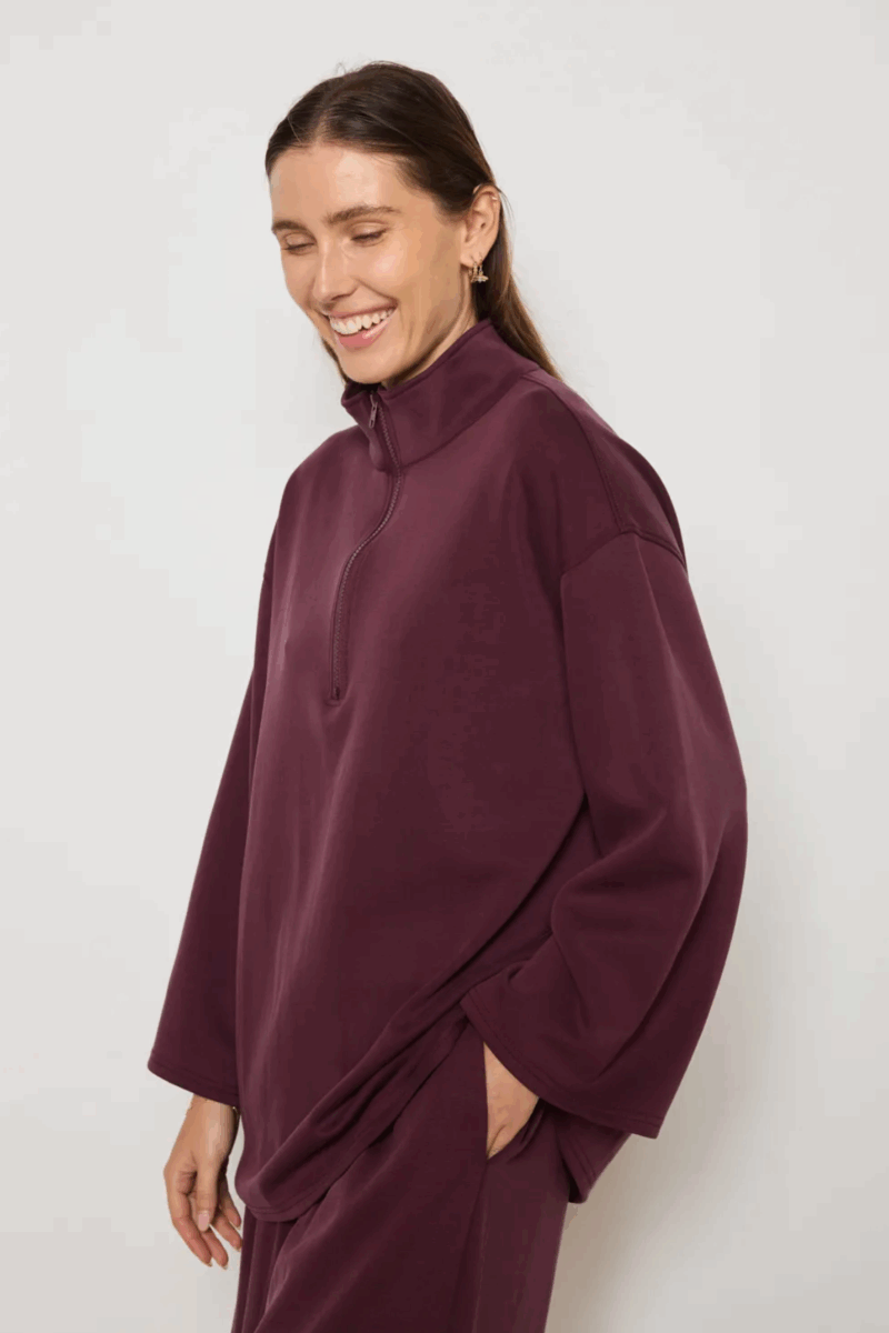 Sweat effet peau de pêche prune