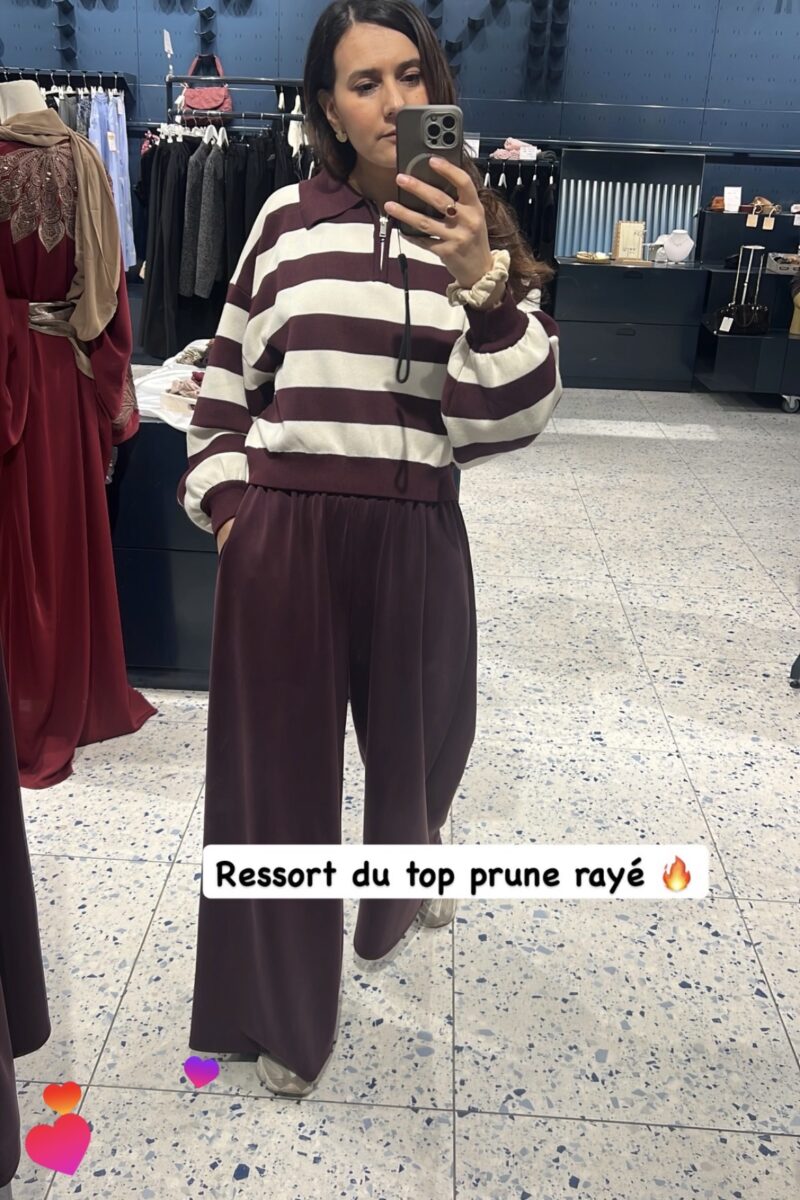 Pantalon fluide effet peau de pêche prune