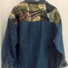 Veste jean foncé et Wax floral choco et beige