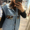 Veste sans manches en jean bleu clair – Wax graphique
