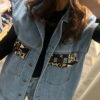 Veste sans manches en jean bleu clair – Wax graphique