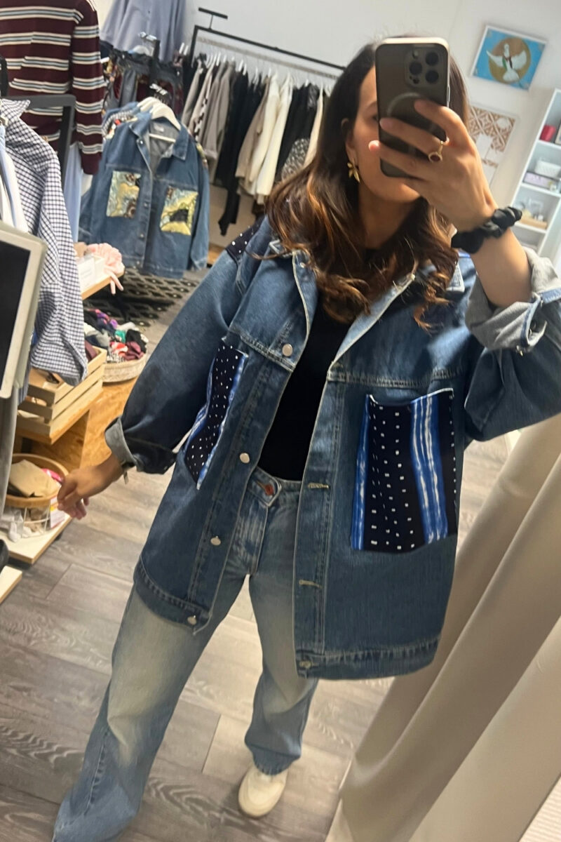 Veste jean foncé et Wax Galaxy bleu