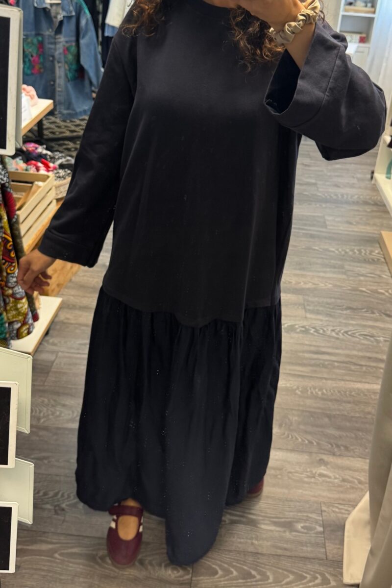 Robe bimatière bleu nuit