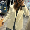 Blazer long blanc crème coupe droite