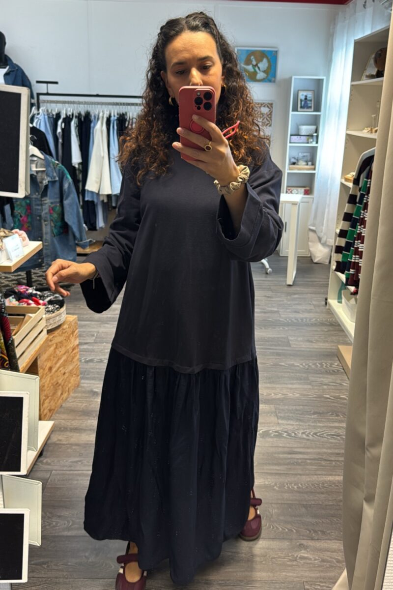 Robe bimatière bleu nuit
