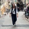 Pantalon fluide rayé bleu nuit