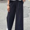 Pantalon fluide rayé bleu nuit