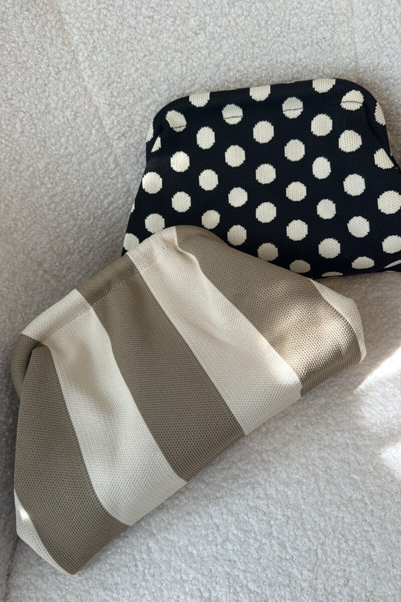 Pochette Riviera rayée taupe et écru