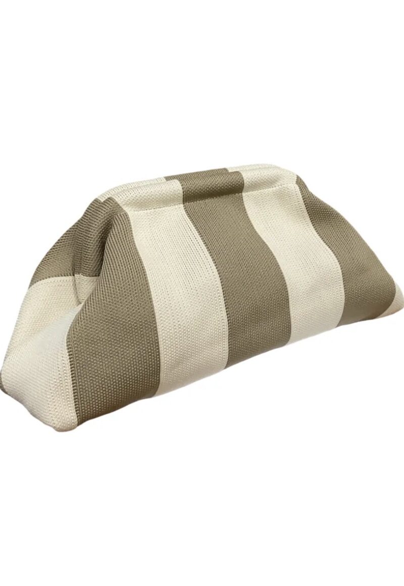 Pochette Riviera rayée taupe et écru