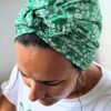 Turban femme vert fleuri