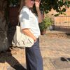 Pantalon fluide rayé bleu nuit
