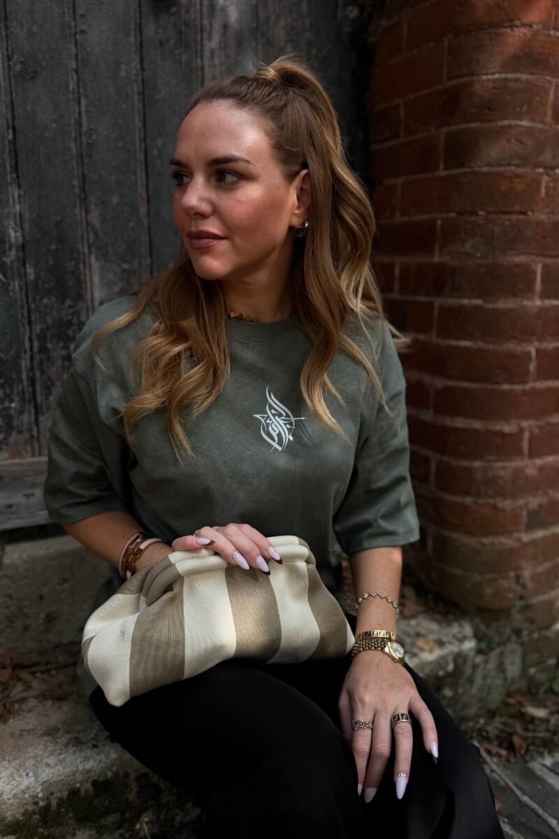 Pochette Riviera rayée taupe et écru