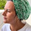 Turban femme vert fleuri