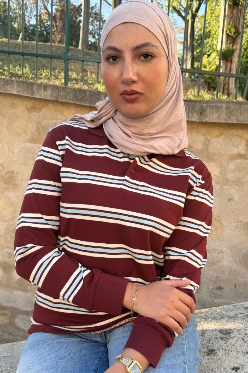 Polo rayé prune en coton femme | Niyya Paris