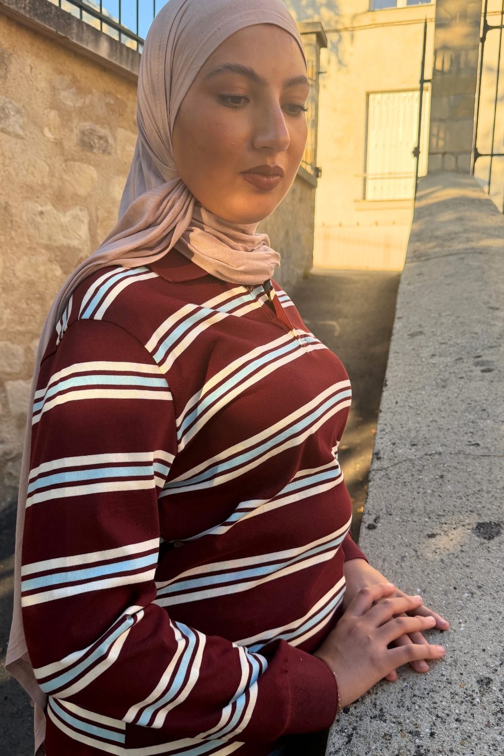 Polo rayé prune en coton femme | Niyya Paris