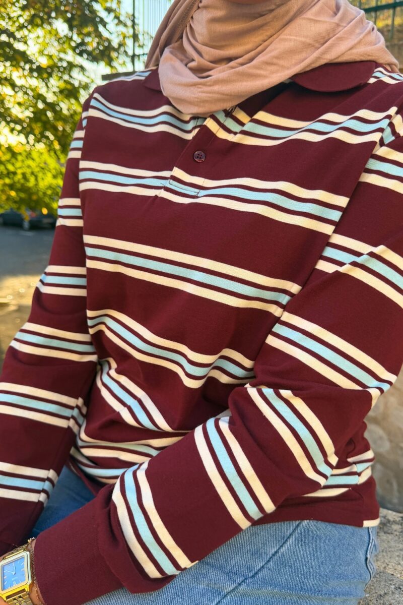 Polo rayé prune en coton femme | Niyya Paris