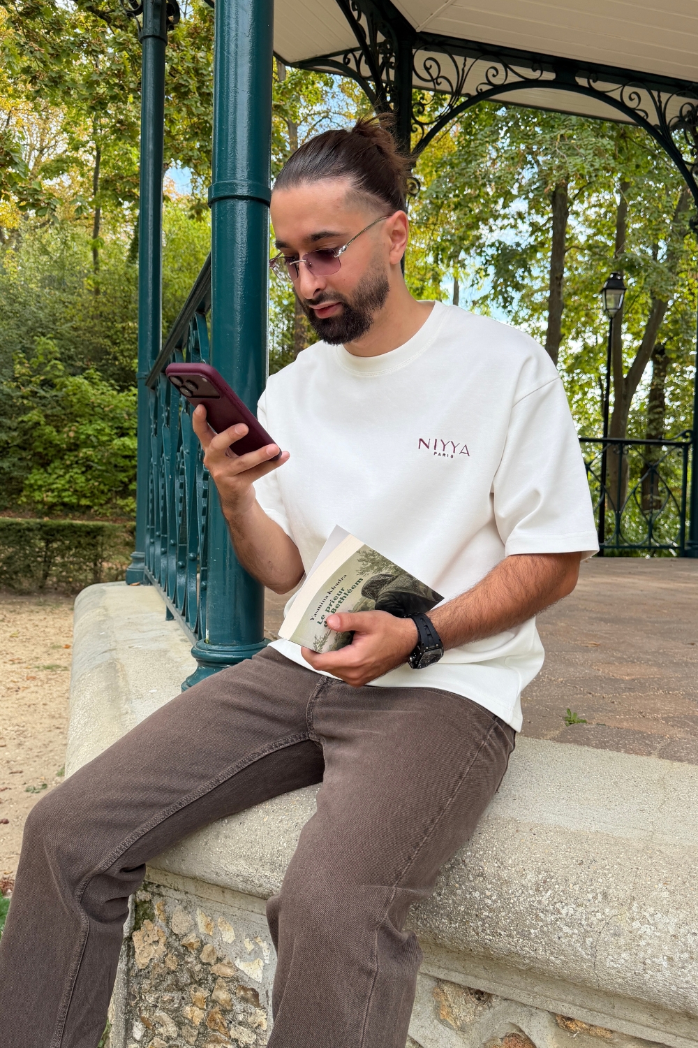 T-shirt oversize mixte brodé chocolat