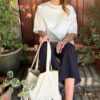 Tote bag Niyya écru et marquage choco