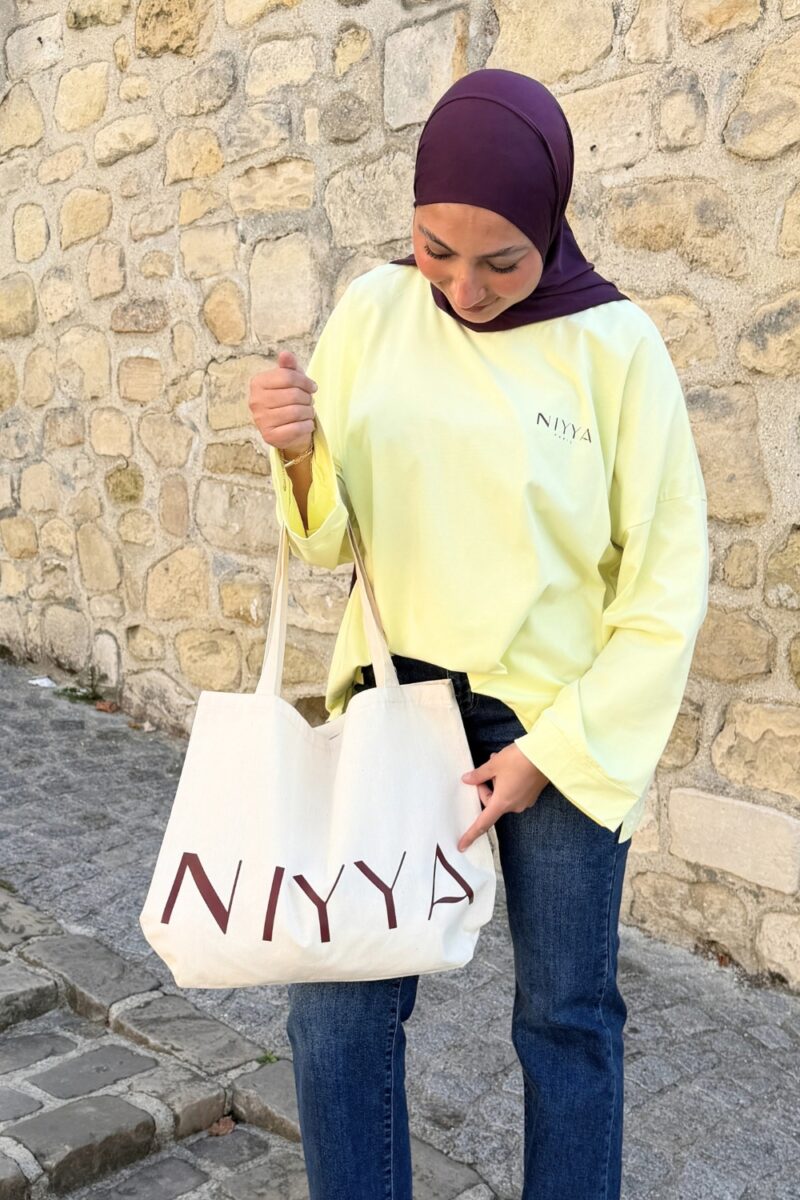 Tote bag Niyya écru et marquage bordeaux
