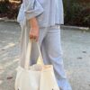 Tote bag en coton écru et bleu marine | Niyya Paris
