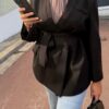 Blazer kimono noir croisé à ceinture