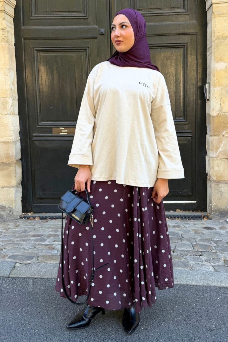 Jupe en mousseline prune à pois blancs Niyya