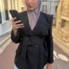 Blazer kimono noir croisé à ceinture