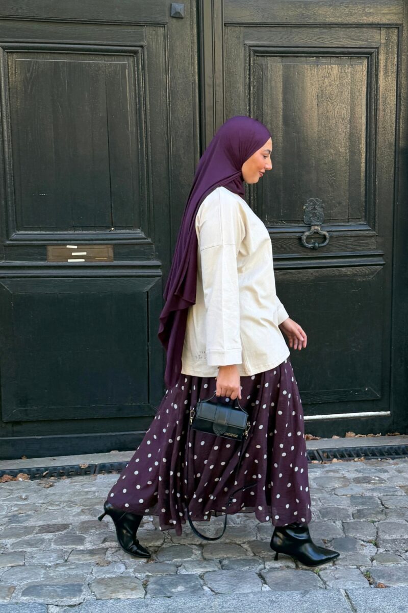 Jupe en mousseline prune à pois blancs Niyya