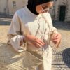 Veste tablier cache-cœur beige en coton