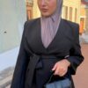 Blazer kimono noir croisé à ceinture