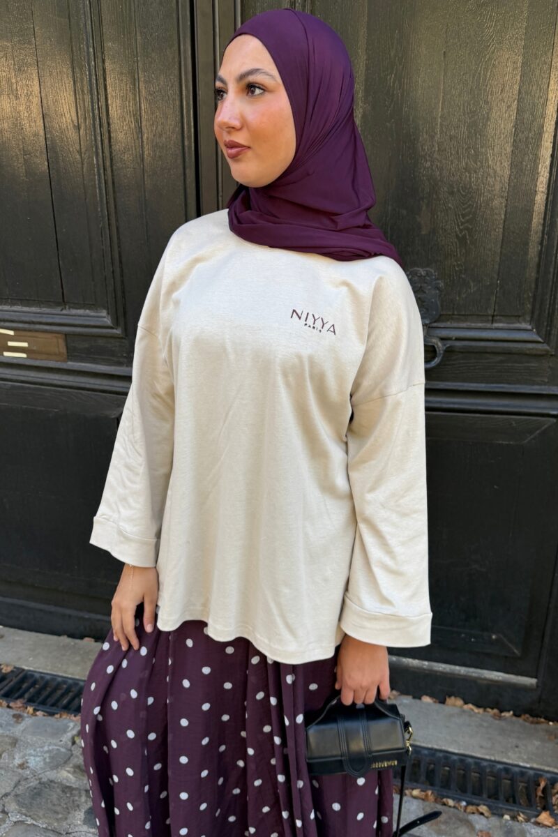 Tunique oversize beige en coton Niyya