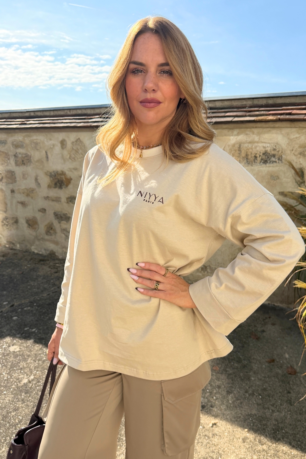 Tunique oversize beige en coton Niyya