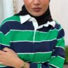 Polo rayé vert et bleu nuit en coton | Niyya Paris