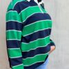 Polo rayé vert et bleu nuit en coton | Niyya Paris