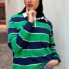 Polo rayé vert et bleu nuit en coton | Niyya Paris