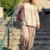 Pantalon cargo satiné beige taupe Niyya