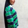 Polo rayé vert et bleu nuit en coton | Niyya Paris