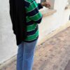 Polo rayé vert et bleu nuit en coton | Niyya Paris