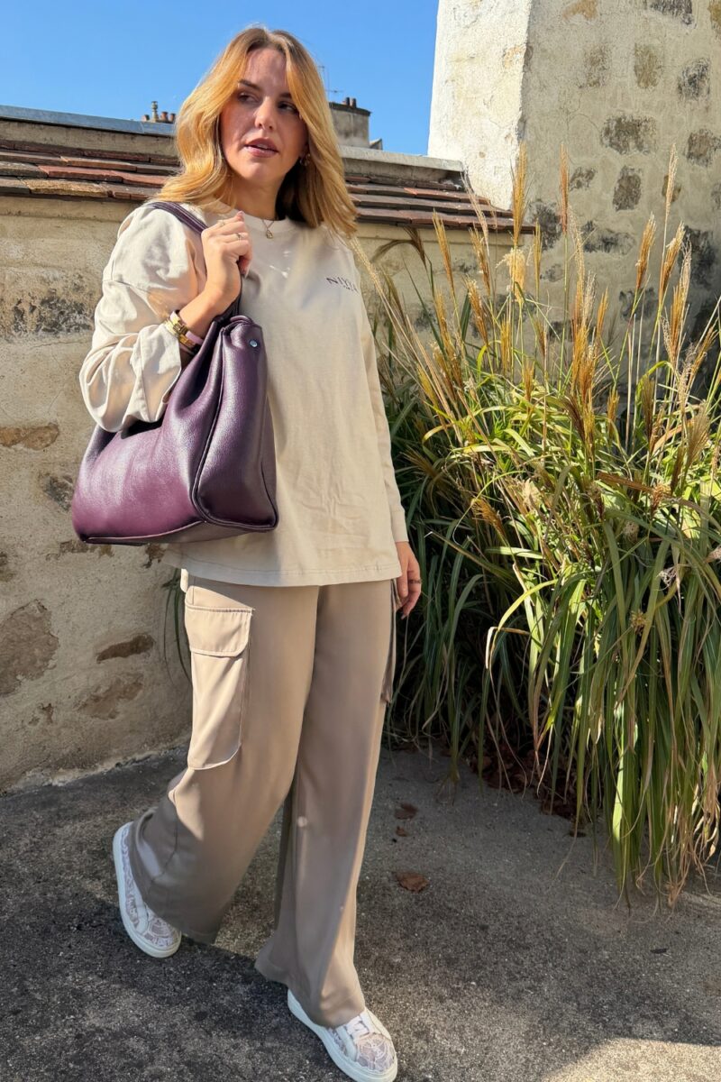 Pantalon cargo satiné beige taupe Niyya