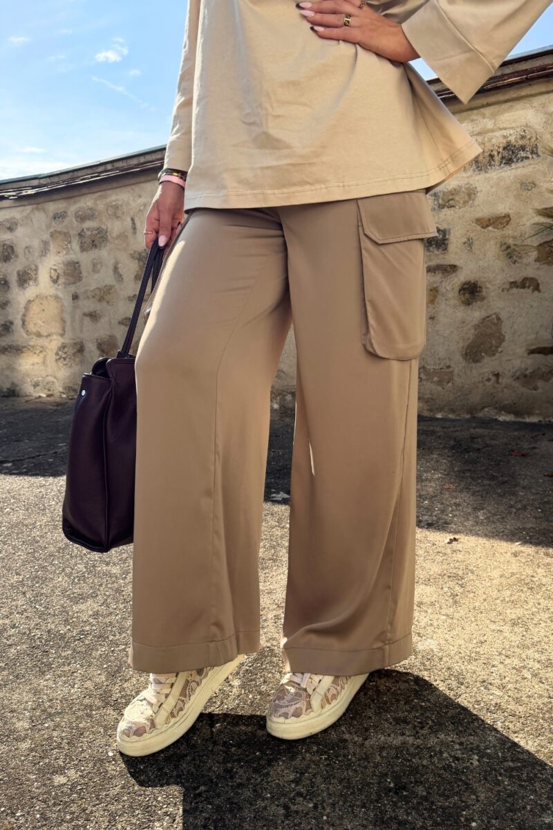 Pantalon cargo satiné beige taupe Niyya