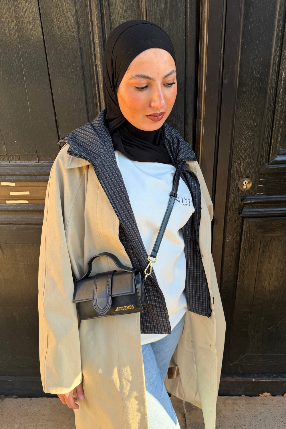 Parka beige oversize à capuche