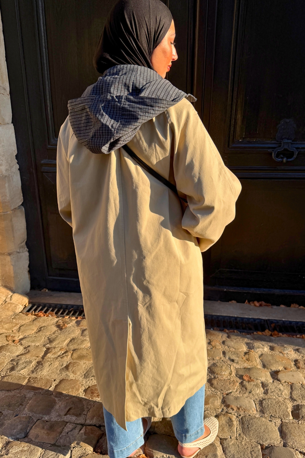 Parka beige oversize à capuche