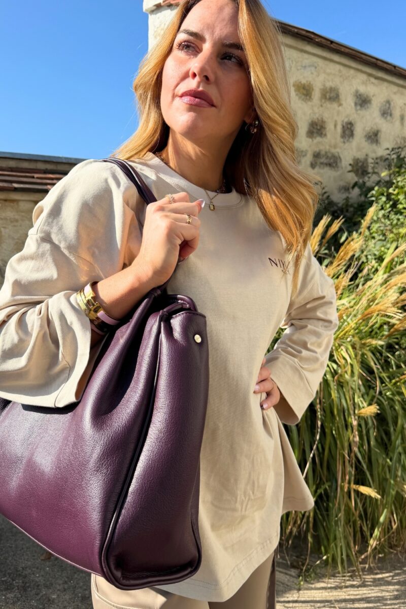 Grand sac prune avec bandoulière Niyya