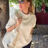 T-shirt oversize mixte brodé beige